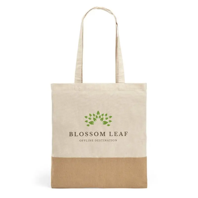 MERCAT Natur Tasche aus 100% Baumwolle (160 g/m²) mit Jute-Imitat Details, Robust & Schick