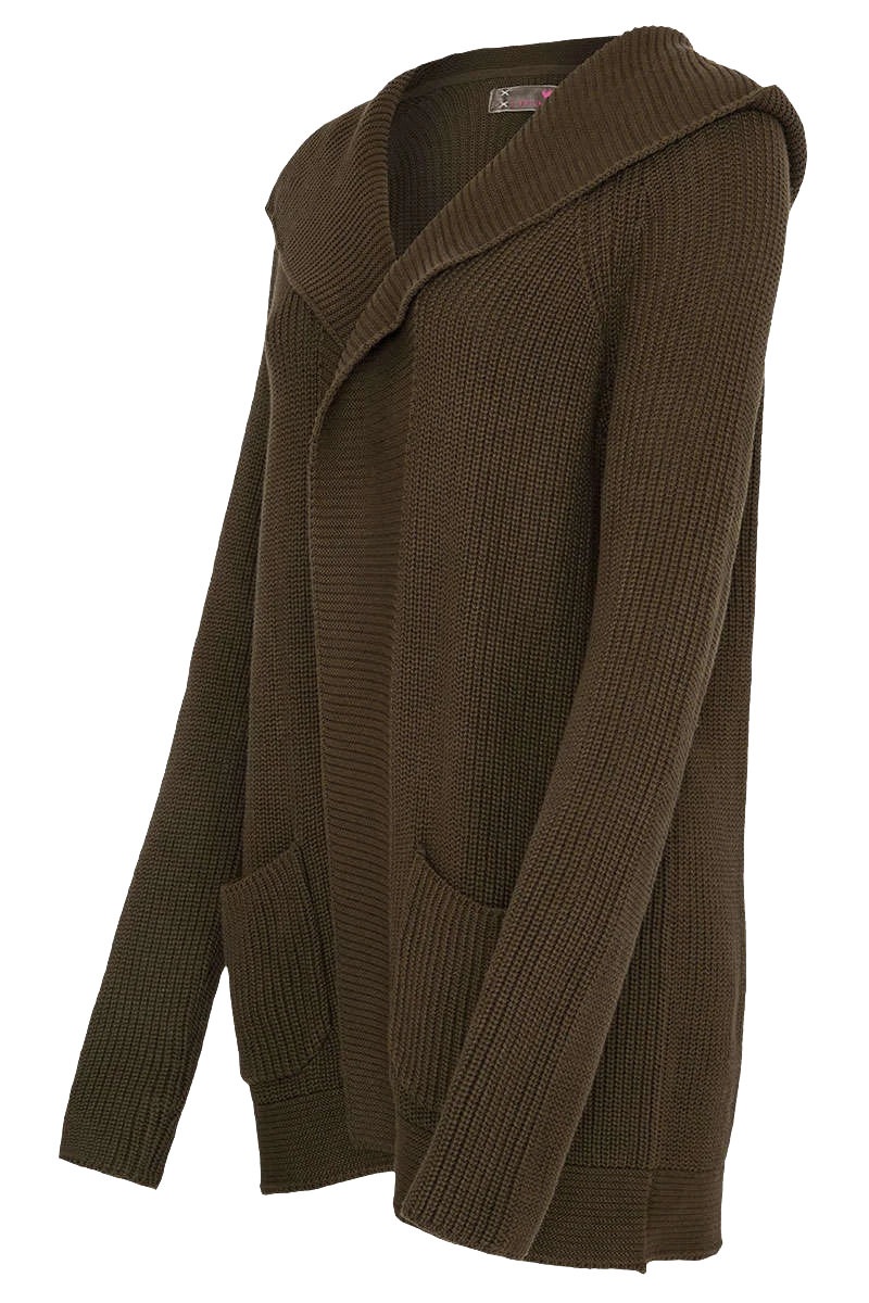 Lange offene Damen Strickjacke mit Kapuze