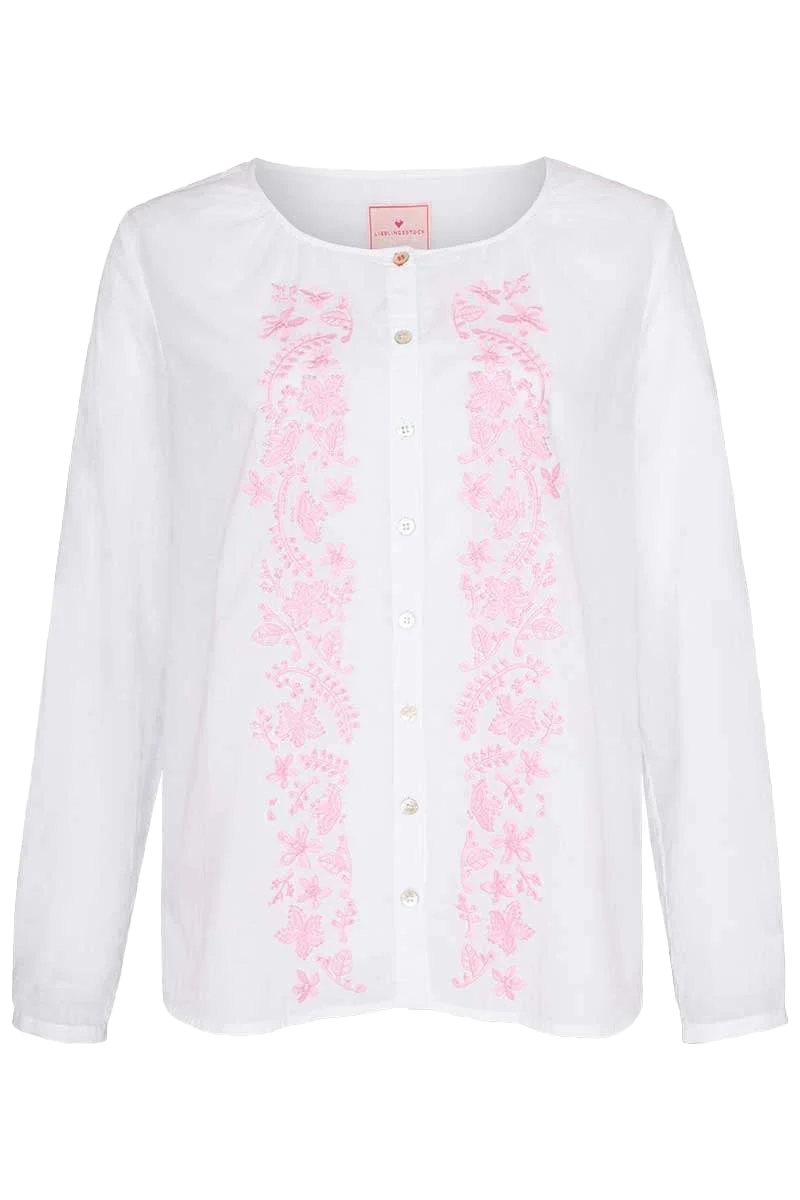 Damenbluse mit Blumenstickerei langarm