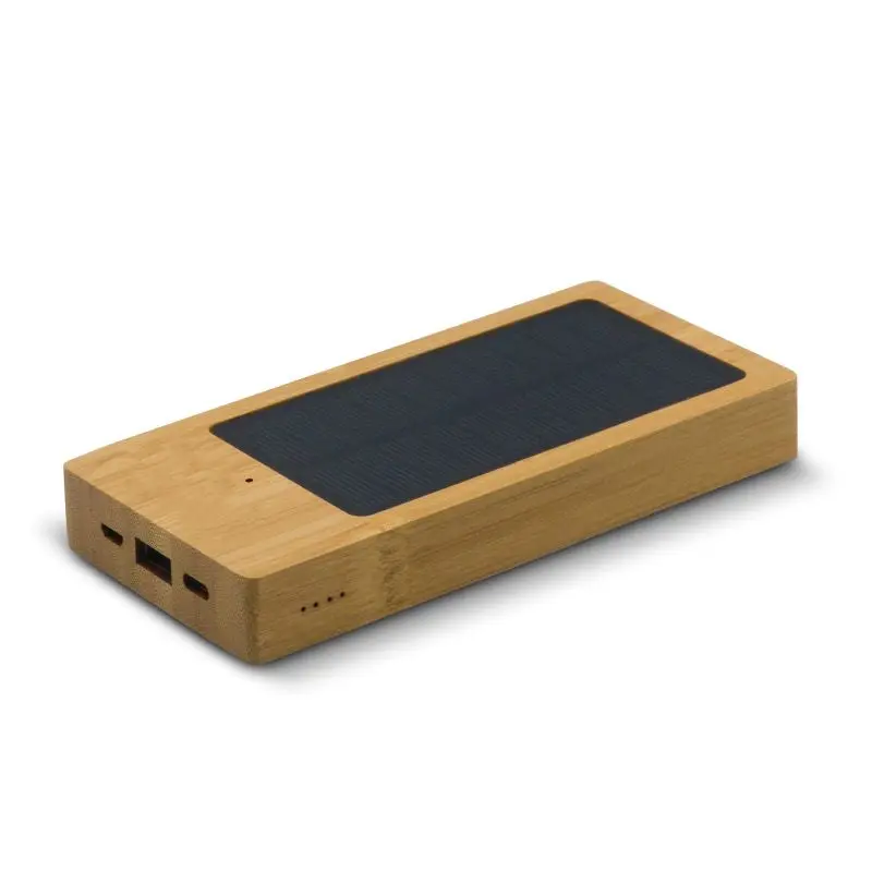 Solar Powerbank 8.000mAh Bambus-Holz, umweltfreundlicher Akku, tragbare Ladestation, nachhaltiges Design