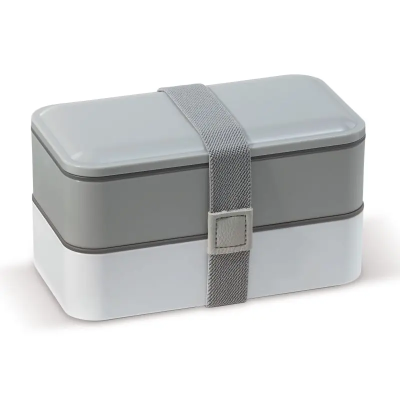 Double Box with Utensils 1250ml - Grey & White, Multi-Compartment Meal Kit with Cutlery