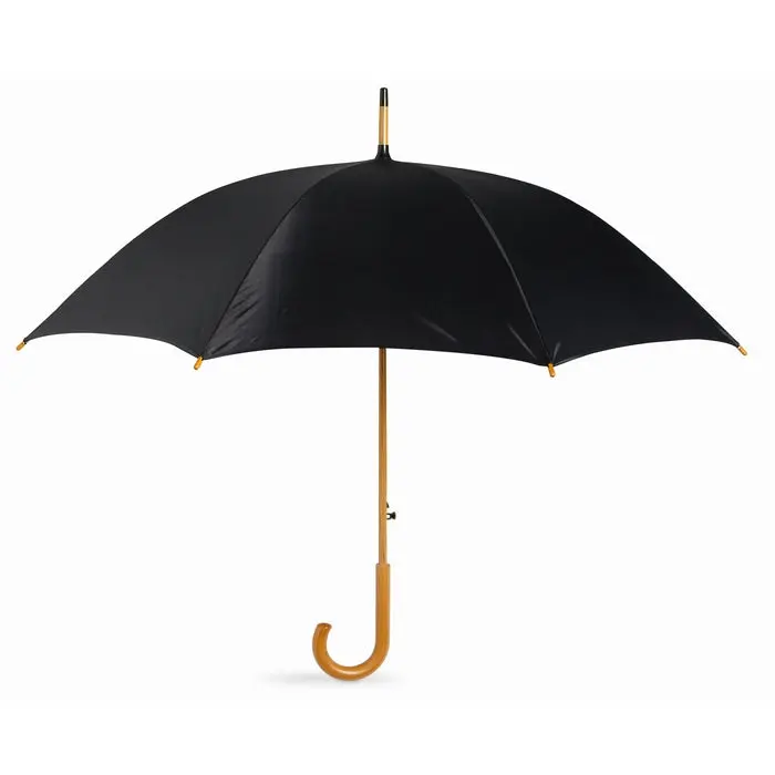 Robuster Automatik-Regenschirm CUMULI mit elegantem Holzgriff in Schwarz, ideal für Alltag