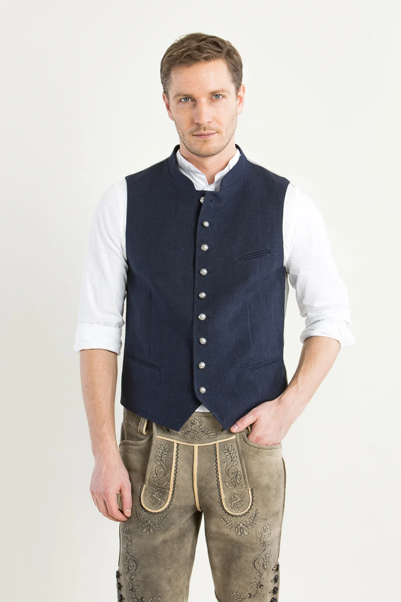 Grasegger Leinenweste Aurach blau