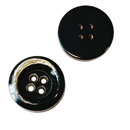 Hornimitatknopf Anthrazit 4-Loch-Knopf mit hellem Rand – Mantelknopf HI-122