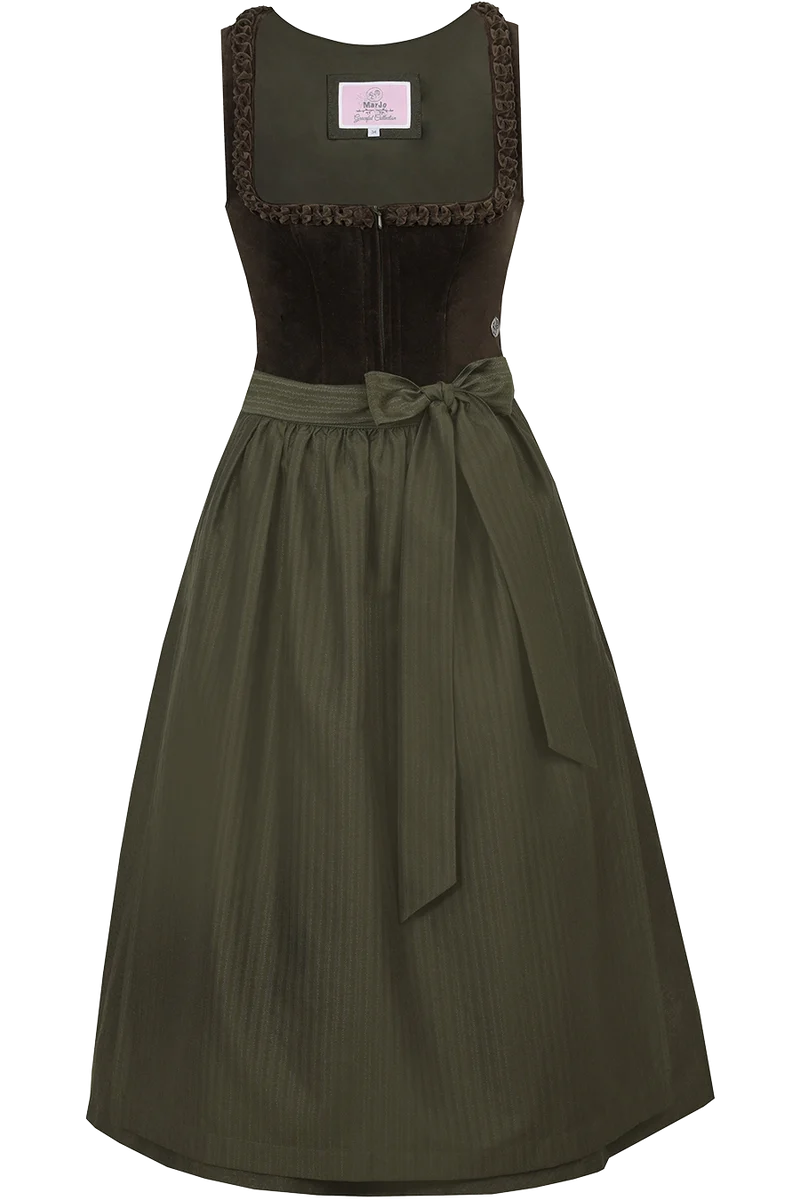 Midi-Dirndl mit Baumwoll-Samtoberteil - oliv
