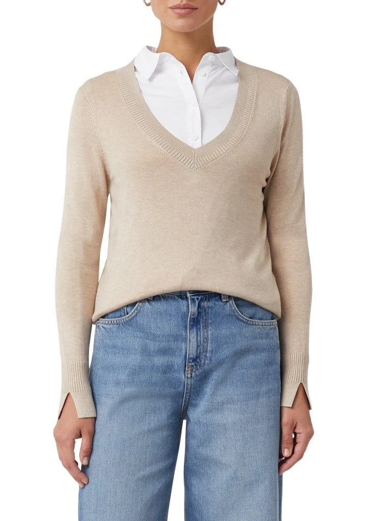 Comma V-Kragen Pullover braun
