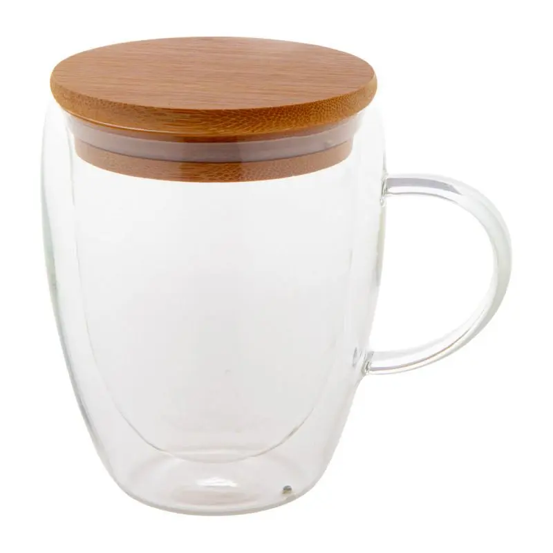 Grobina Glas-Thermobecher, 350 ml – durchsichtiger Isolierbecher mit natürlicher Note
