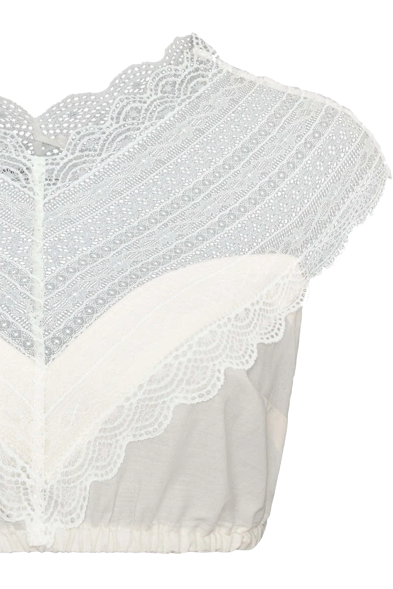 Dirndl-Bluse mit transparenten Spitzen-V-Einsatz