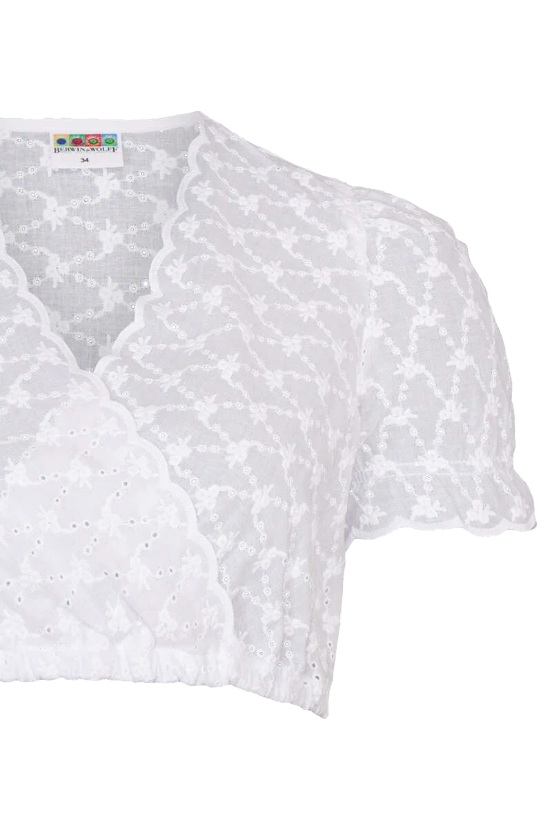 Dirndlbluse V-Ausschnitt mit floralen Lochmuster