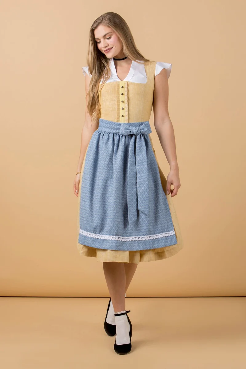 LEINEN DIRNDL TRADITIONAL GELB/ PAZIFIK