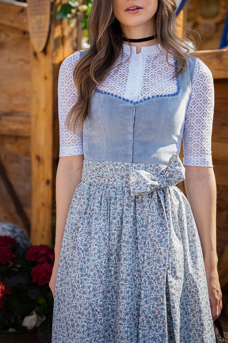 CORD DIRNDL FLORAL PAISLEY RAUCHBLAU/OZEAN