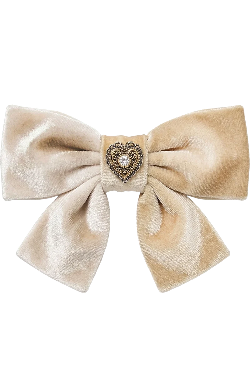 Damen Haarspange mit Samtschleife und Herz - braun