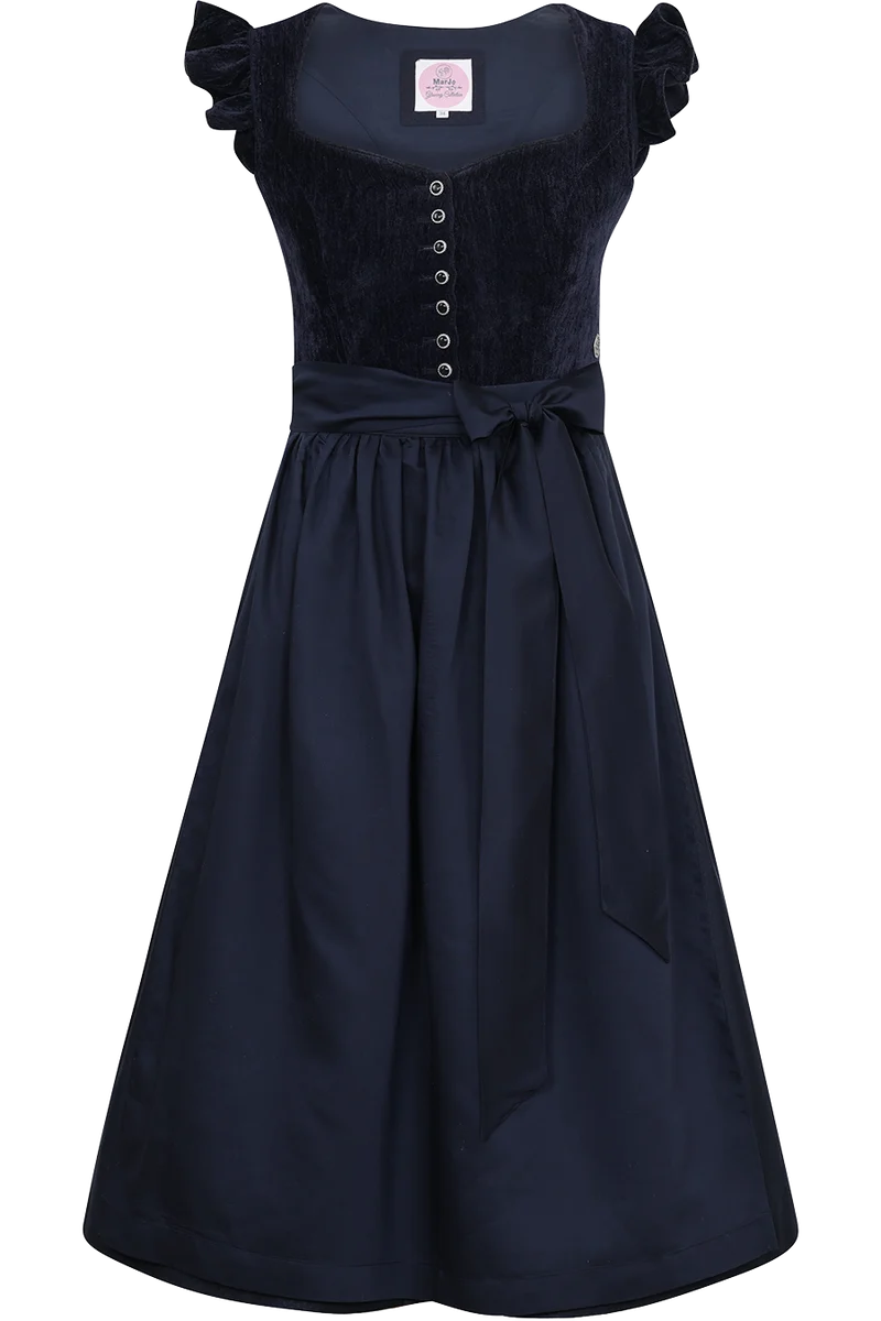 Samtdirndl 70cm mit abnehmbaren Flügelärmeln - midnight