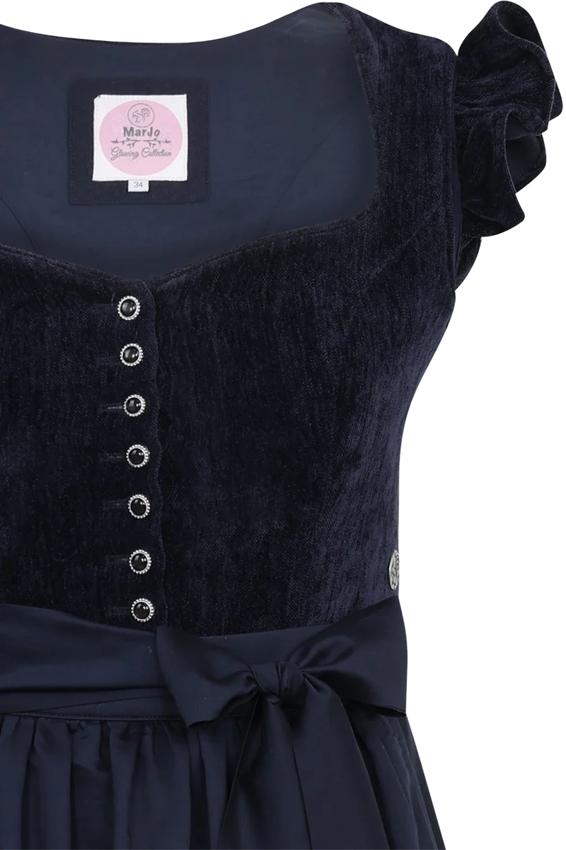 Samtdirndl 70cm mit abnehmbaren Flügelärmeln - midnight