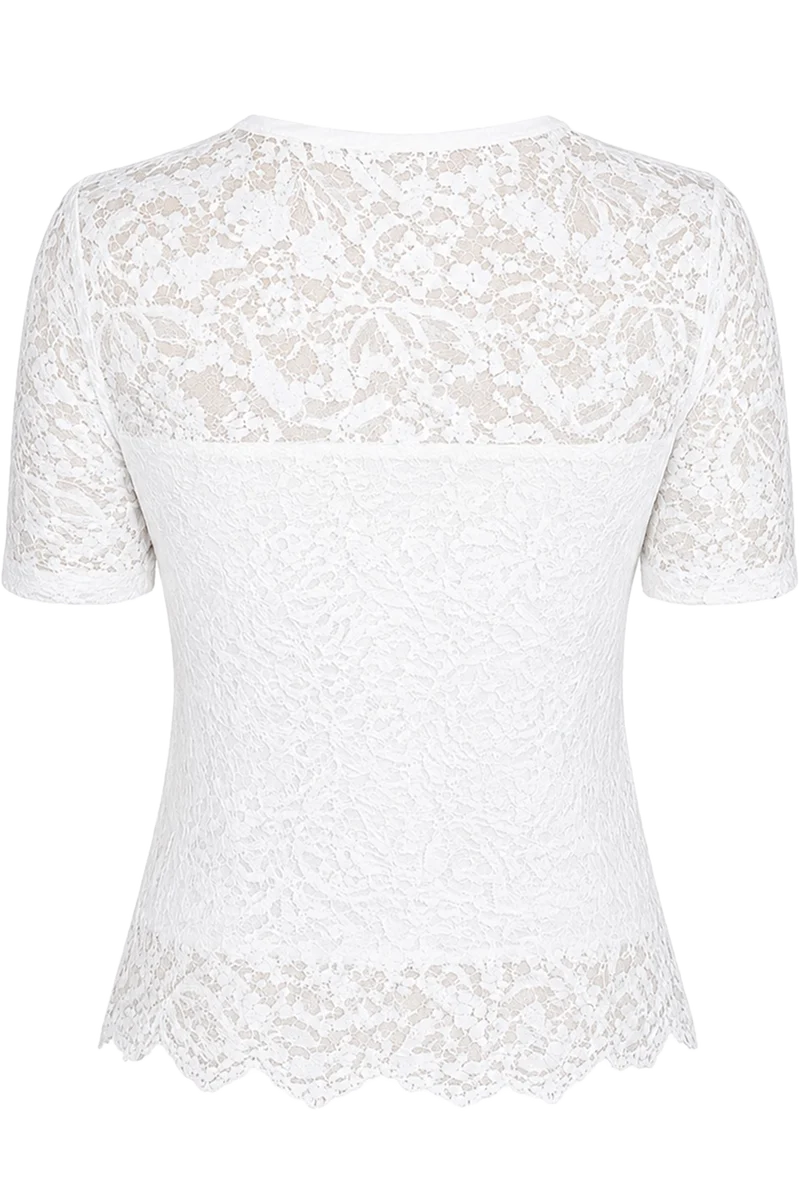 Damen Trachtenshirt mit floraler Spitze - weiß