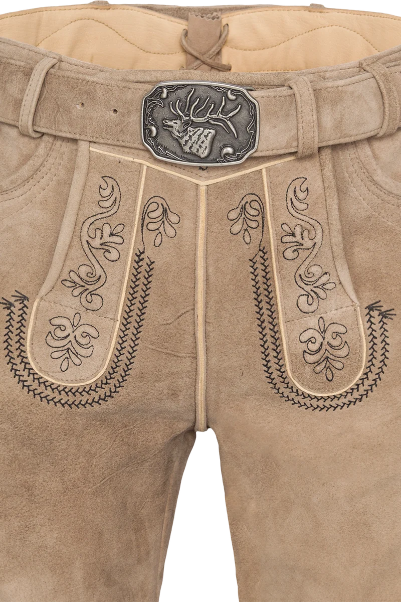 Kurze Herren Lederhose bestickt - linde/schwarz