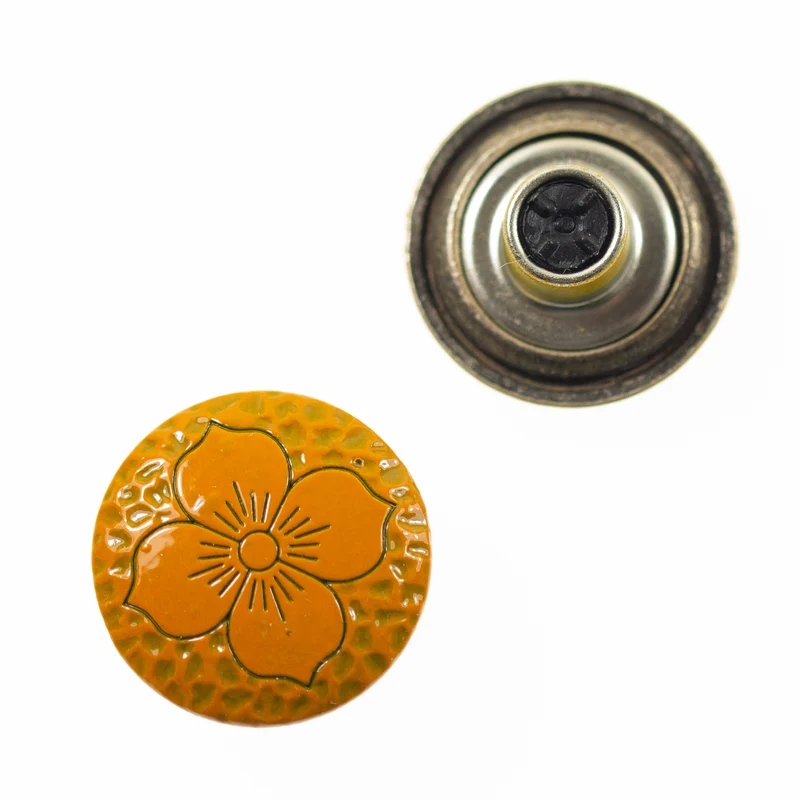 Jeansknopf Blume Orange – Metallknopf NJ-17