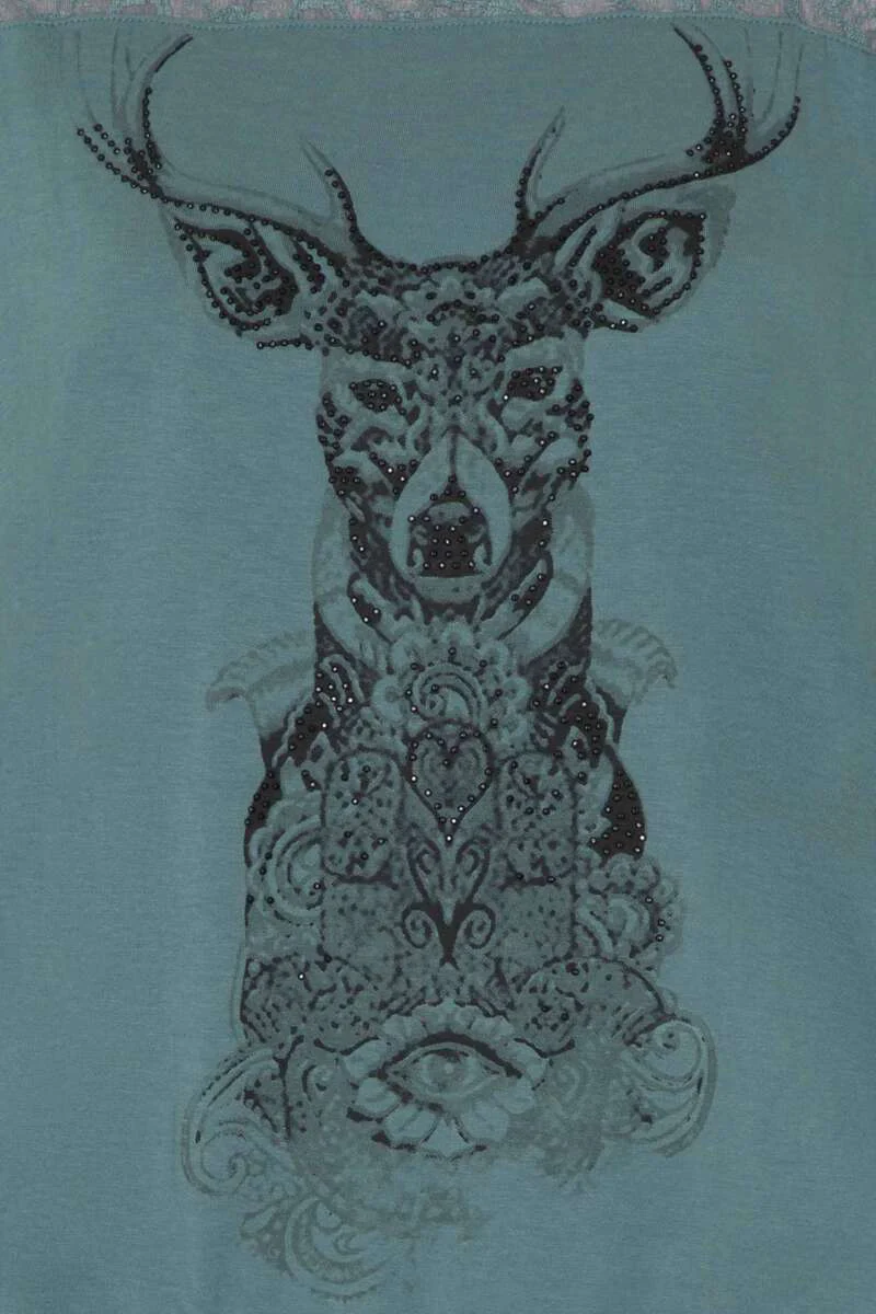 Damen Trachtenshirt mit Spitze und Hirschmotiv