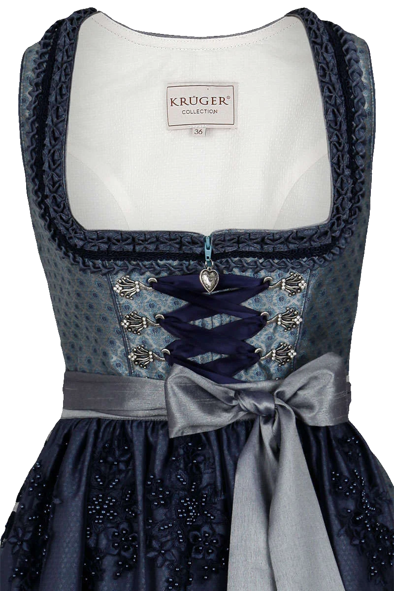 Midi Dirndl mit bestickter Spitzenschürze