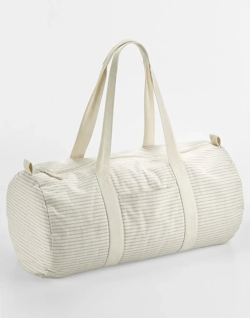Gestreifte Bio-Baumwoll-Tasche im Fässer-Stil