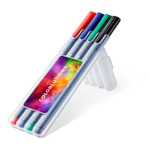 STAEDTLER triplus ball - Box mit 4 Stiften, transparent - Ergonomisches Design & Lebendige Farben