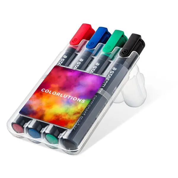 STAEDTLER Dauermarker, Keilspitze, 4er Set in durchsichtiger Box