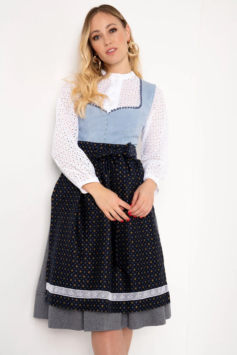 CORD DIRNDL FLORAL DOTS HELLBLAU/ HONIG