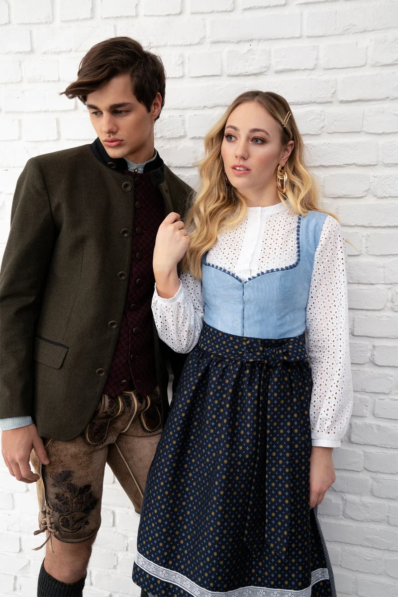 CORD DIRNDL FLORAL DOTS HELLBLAU/ HONIG