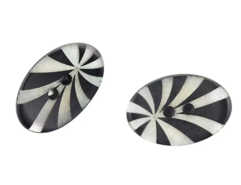 Knopf Oval Schwarz Silber – Kunststoffknopf KS-23