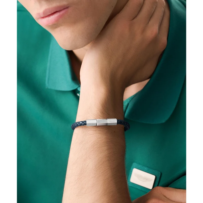 ASTON MARTIN Armband Herren AML THRILL Lederband Edelstahl Dunkelblau/Silber MJRIF5BU4