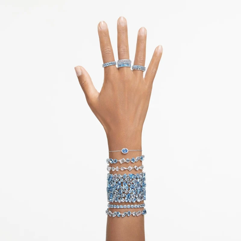 Swarovski Armband Unisex Matrix Tennis „Round‑Cut Blue“ Länge ca. 15,5 cm, Größe S Weiß/Rhodium 5648927