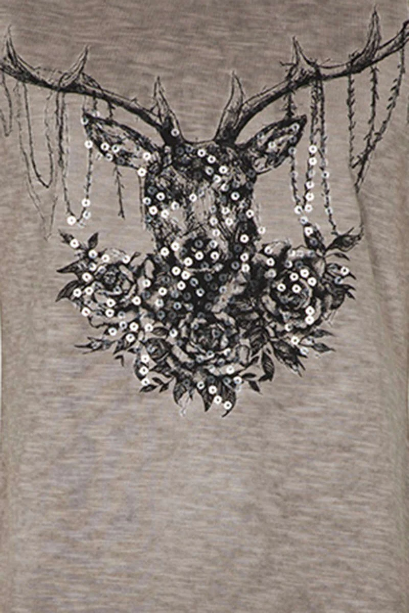 Damen T-Shirt Hirsch mit Pailletten