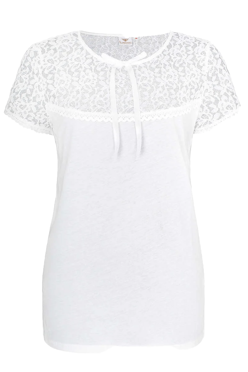 Damen Trachten T-Shirt Spitzeneinsatz