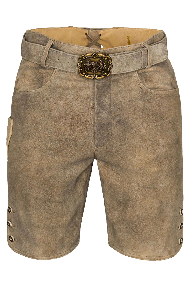 Kurze Herren Lederhose mit Reißverschluss Gürtel mit Bayernwappen