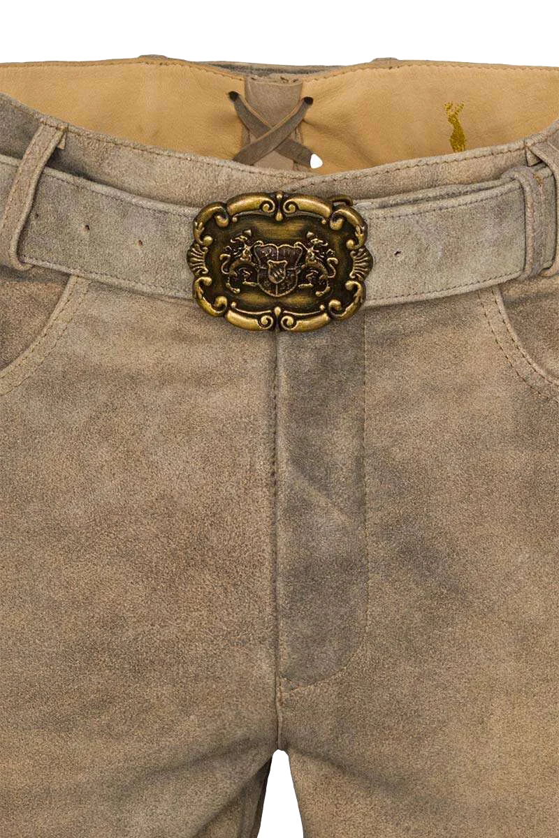 Kurze Herren Lederhose mit Reißverschluss Gürtel mit Bayernwappen