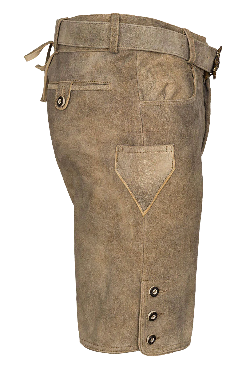 Kurze Herren Lederhose mit Reißverschluss Gürtel mit Bayernwappen
