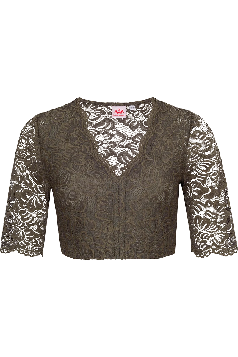 Dirndlbluse mit Stretch-Spitze und V-Ausschnitt - oliv