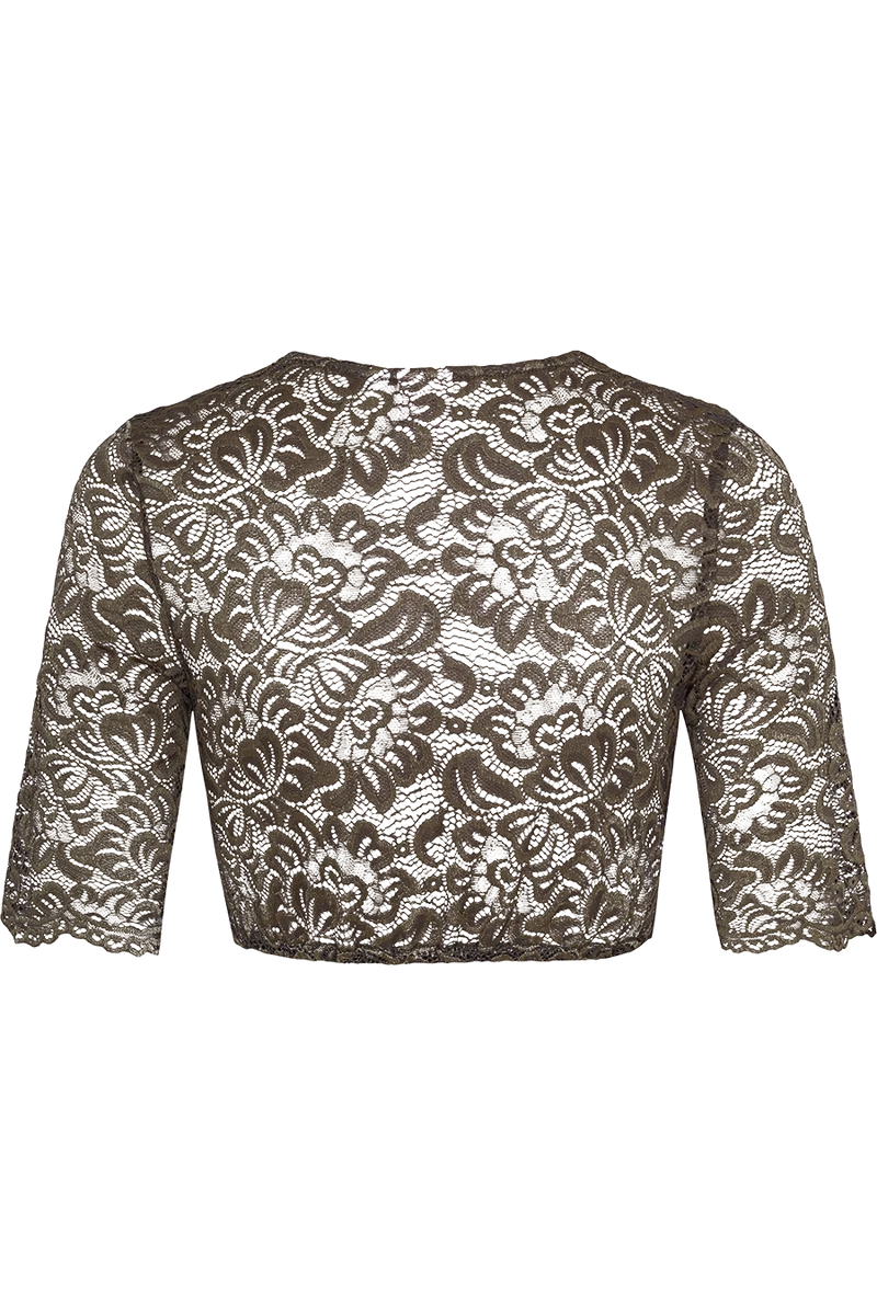 Dirndlbluse mit Stretch-Spitze und V-Ausschnitt - oliv
