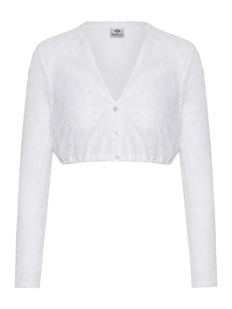 Spitzenbluse mit Schalkragen & Langarm