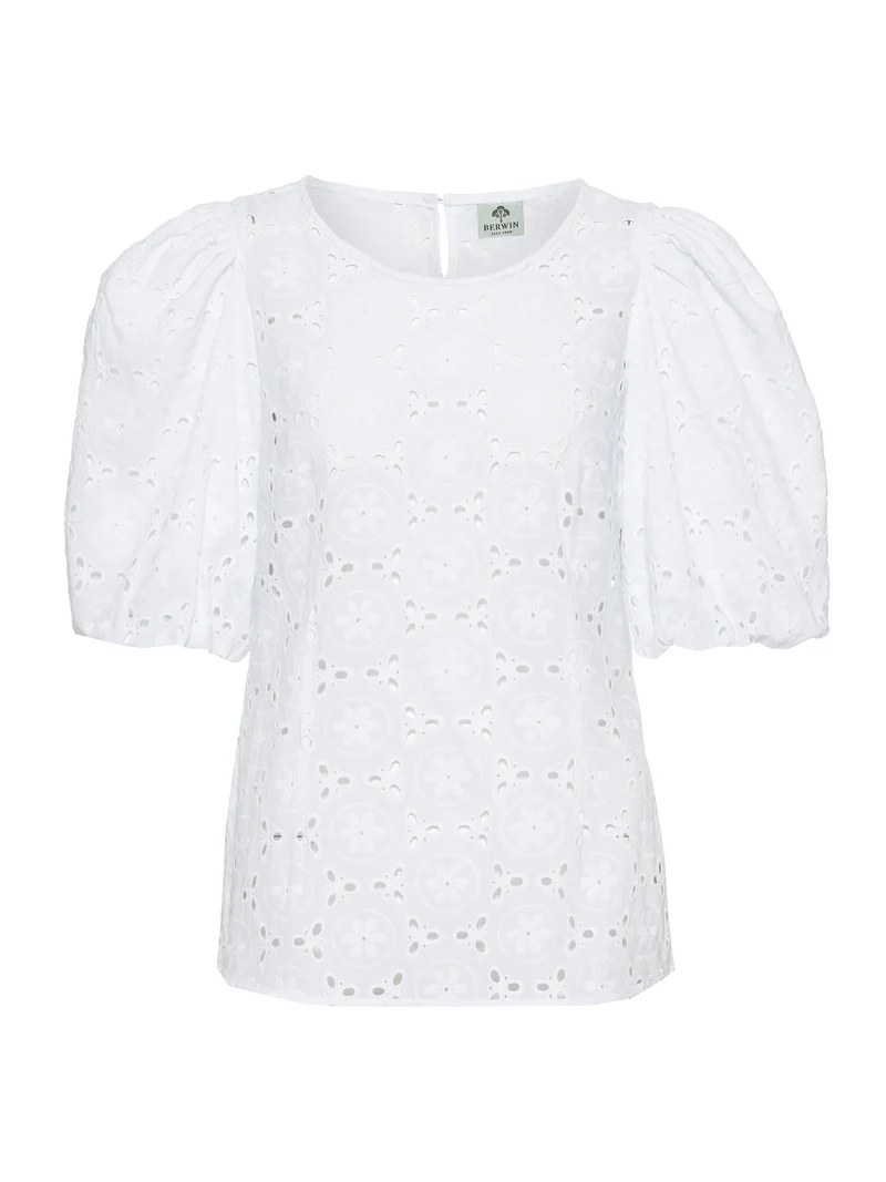Baumwoll-Lochmusterbluse mit Ballonarm