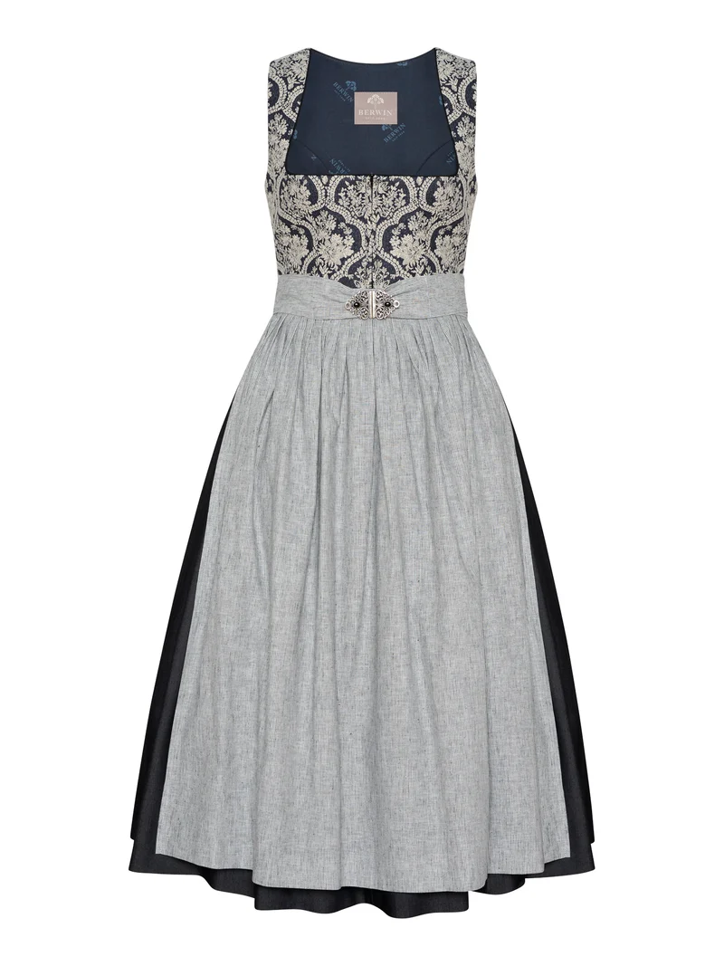 Dirndl mit Jacquardoberteil und Streifenschürze