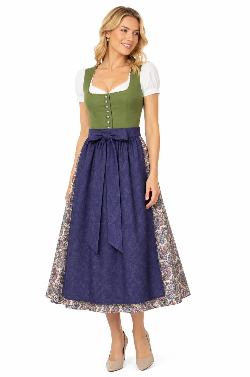 Dirndl mit Leinenoberteil und Baumwolldruck