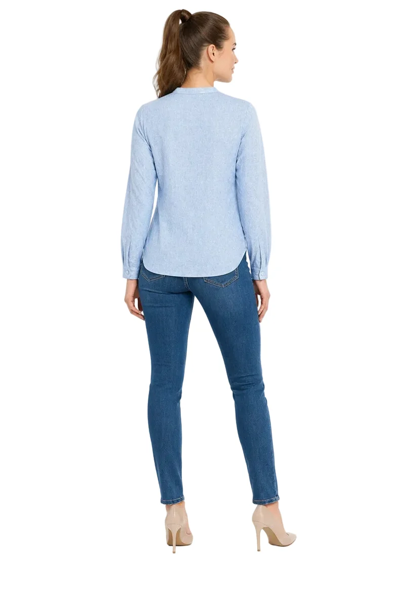 Bluse mit Stehkragen aus Leinenjacquard