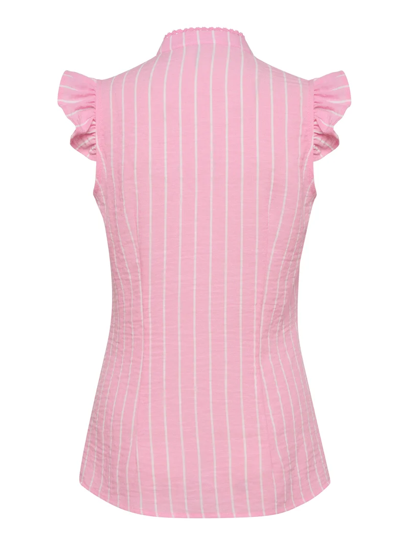 Ärmellose Streifen-Bluse mit Stehkragen
