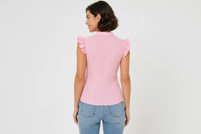 Ärmellose Streifen-Bluse mit Stehkragen
