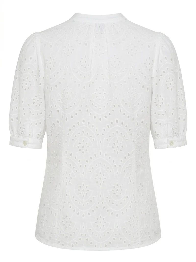 Bestickte Baumwollbluse mit Lochmuster & 3/4 Arm