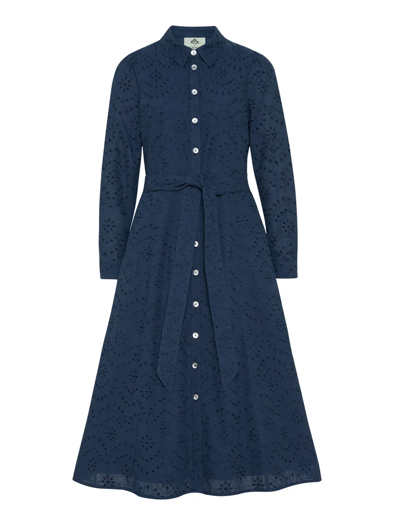 Sommerkleid mit Lochstickerei & Bindegürtel