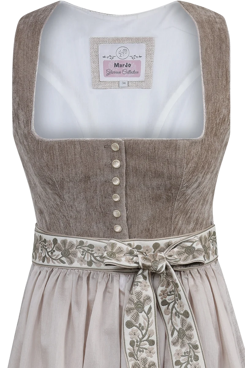 Midi-Dirndl mit Samt-Cord-Mieder - taupe
