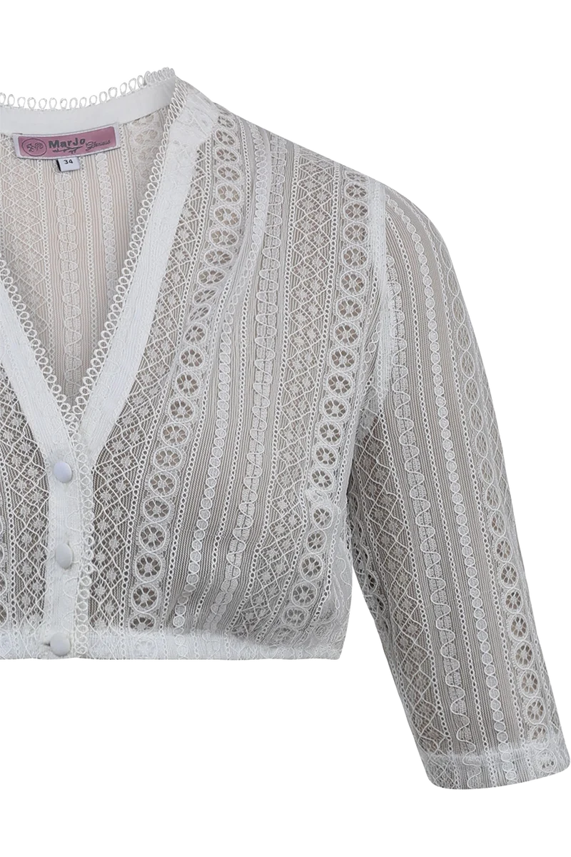 Spitzen-Dirndlbluse mit Halbarm und V-Ausschnitt