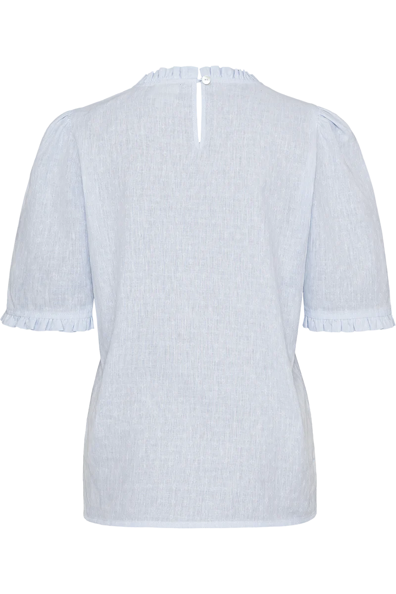 Damen Baumwoll-Leinen-Bluse mit Rüschen